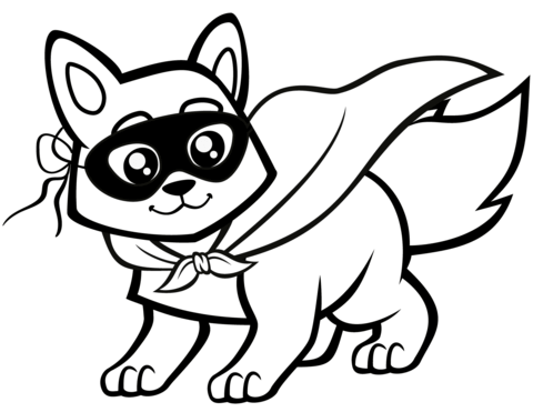 Baby Fox In A Mask Coloring Page